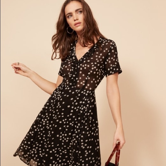 Reformation PASADENA black flower midi dress XS/S - Picture 2 of 4